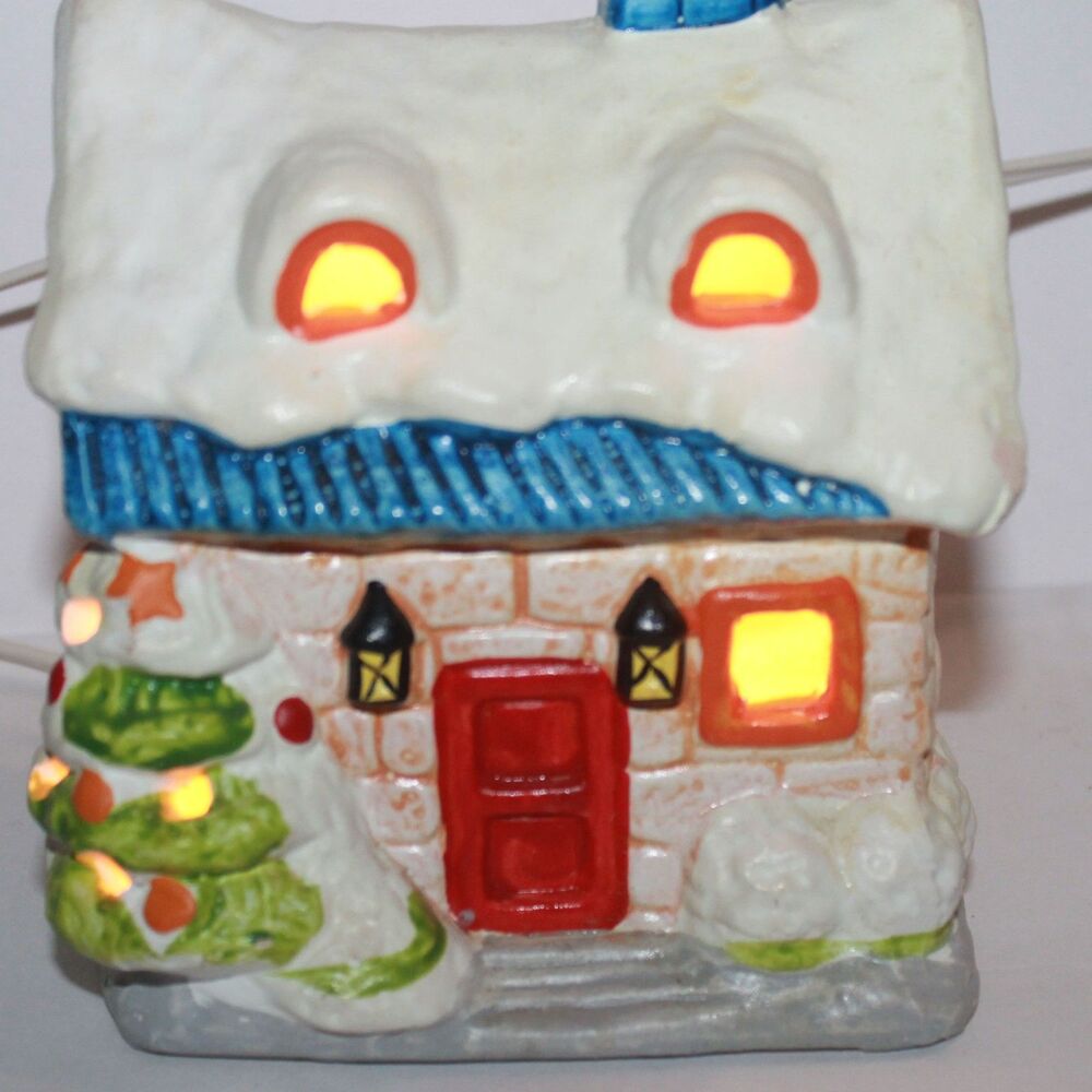 Vintage 6" Earthenware Porcelain Lighted Christmas Village House
